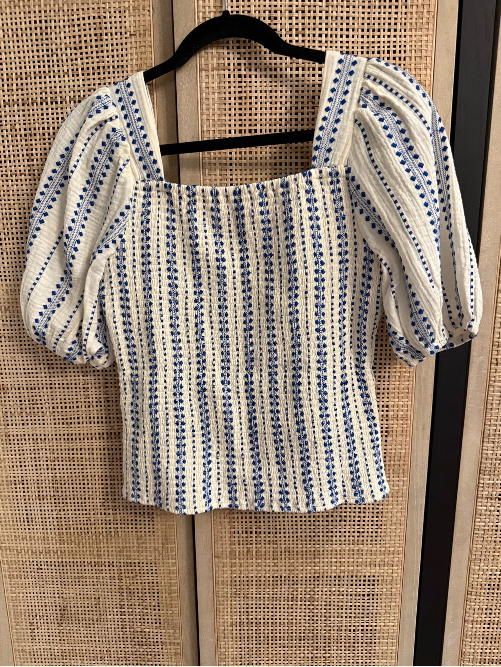 Evereve Cream Top with Blue Stripe & Dot Print - Picture 3 of 7